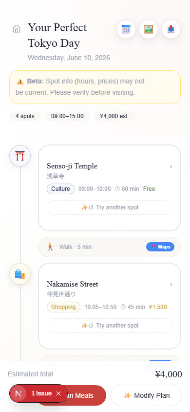 AI building itinerary